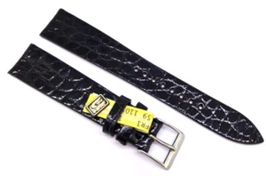 Uhrenarmband 18/14mm sehr flach schwarz glänzend echt Kroko Made in Germany / 57 - Picture 1 of 5