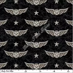 QT SMITHSONIAN "WINGMAN" #23615-J MILITARY PILOT BADGES FABRIC PRICED @ 1/2 YD - Picture 1 of 2