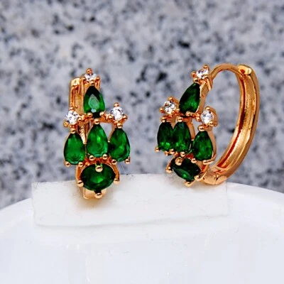 Dameohrringe bildhübsch Ohrringe Blumen vergoldet Gold K18/750er grüne Smaragd 2 - Bild 1 von 3