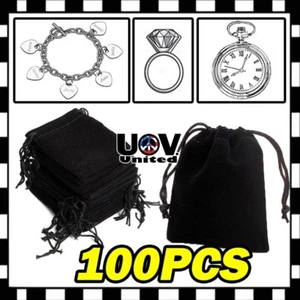 100 Black Velvet Drawstring Velour Pouch Jewelry Baggie Ring Gift Bag Pouch Set - Picture 1 of 4