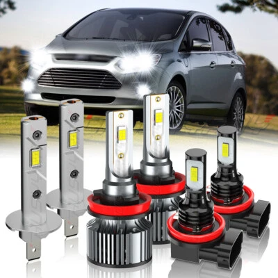 Para Ford C-Max 2013-2017 -6X Faro LED Alto/Bajo + Faros Antiniebla Combo Bombillas Blanco Foto 1 de 4