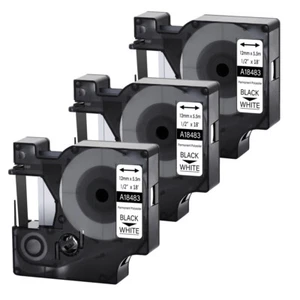 3PK 12mm Black/White IND Polyester Label Tape 18483 For DYMO Rhino PRO 1000 6000 - Picture 1 of 12