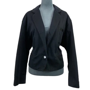 Vintage Liz Sport Womens Large Black Cropped Blazer Cotton Dark Academia Goth - Picture 1 of 5
