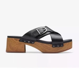 Clarks Damen SIVANNE WALK Schwarz Leder Clog Sandalen UK 3 D EU 35,5 - Bild 1 von 6