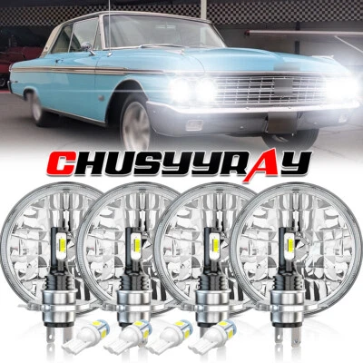For Ford Custom 500 1964 1965 1966-1977 4pcs 5.75" 5-3/4'' Round LED Headlights - Image 1 of 4
