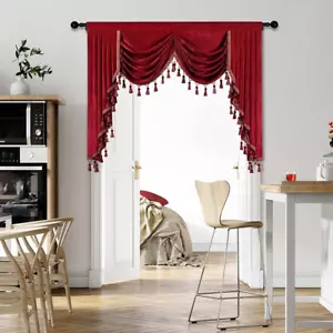 Thick Chenille Window Curtains Valance for Living Room Burgundy Red Waterfall Va - Picture 1 of 7