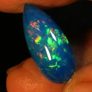 5.44Cts Firing Natural Multi Color Play Blue Opal Pear Gemstone From Ethiopia - Picture 1 of 7