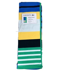 Toalla de Playa Lacoste Grande 36"x72" Azul Multicolor Algodón Terry Caimán, Nueva - Imagen 1 de 5