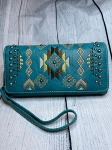 Montana West Turquoise Embroidered Wallet Ride in Style with Aztec Elegance - Picture 1 of 6