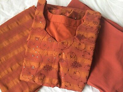 3 Piece Indian Pakistani Bollywood Party Wedding Salwar Suit Burnt Orange Small • 18.38€