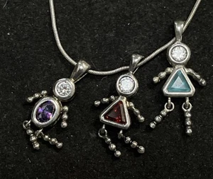 STERLING SILVER BIRTHSTONE KIDS CHILDREN PEOPLE CHARMS 16" CHAIN 925 ITALY - Picture 1 of 4