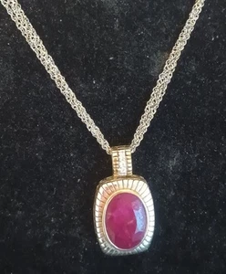 Vintage Natural Ruby And Diamond Vermeil Sterling Silver 18" Italy Necklace - Picture 1 of 6