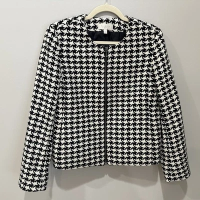 Chaqueta Talbots Mujer’s 14P Negro/Blanco Blazer Pata de Gallo Mezcla de Lana Cremallera Completa Foto 1 de 4
