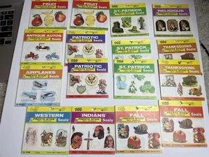 Vintage Lot Of Seals Eureka Holiday Fruit Patriotic Autos Religious Etc - Picture 1 of 9