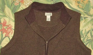 LL BEAN Brown Merino Lambswool Full Zip Commando Sweater Vest XXL - Picture 1 of 3