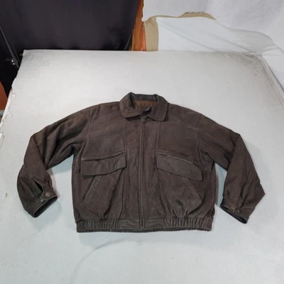 Vintage Aviator Jacket Mens Large Brown Suede Bomber Full Zip St Johns Bay Biker - Image 1 of 4