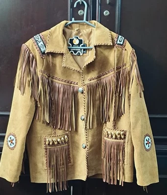 Vintage Western Fringe Suede Leather Jacket Cowboy Rodeo Boho Festival Coat - Image 1 of 4
