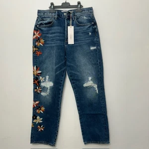 Pantalones de mezclilla para mujer Driftwood Jordie Mom bordados florales azules talla 31 nuevos con etiquetas - Imagen 1 de 7