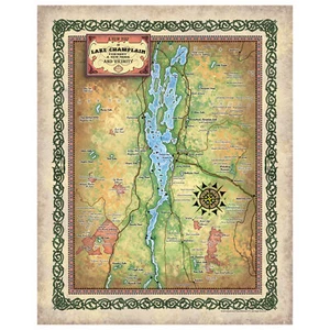 Póster vintage de pared decoración del hogar de Lake Champlain Vermont Nueva York mapa arte - Imagen 1 de 63