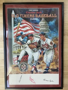 Hank Aaron Warren Spahn Brooks Robinson JSA COA Auto Framed Litho Poster D22421 - Picture 1 of 9
