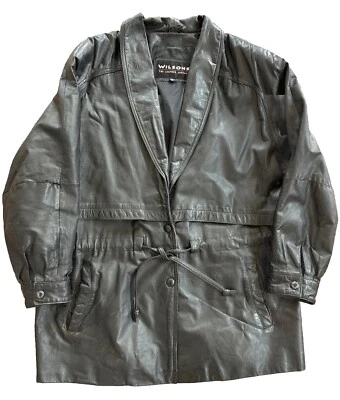 Abrigo Chaqueta Parka Larga de Cuero Negro Wilson De Colección Para Hombre Plumero Grande Western Foto 1 de 4