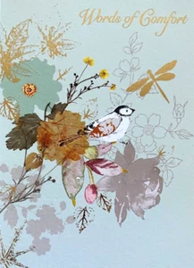 "Words of Comfort" Swallow & Dragonfly in Tree, Gold Accent Thinking of You Card - Picture 1 of 5