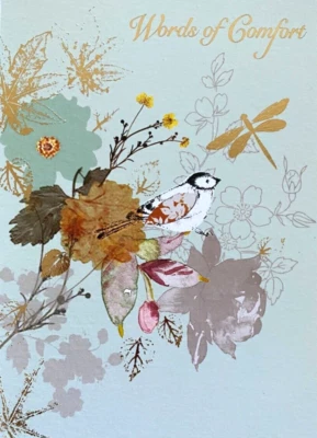 "Words of Comfort" Swallow & Dragonfly in Tree, Gold Accent Thinking of You Card - Image 1 of 4
