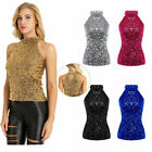 Women Shimmer Pullover Top Flashy Sequins Halter Neck Party Club Vest Tank Tops