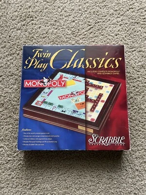 Monopoly & Scrabble Hasbro Twin Play ClassicsCrossword Wooden Box Board Game - Image 1 of 4