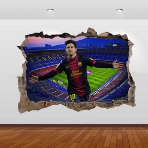 Lionel Messi Nou Camp Football Club Stadium 3D Smashed Wall Sticker Poster 790 - Picture 1 of 1