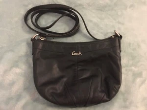 Women vintage "Coach" small black purse with strap. Purple lining. Leather. - Picture 1 of 12