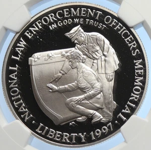 1997 United States HONOR LAW ENFORCEMENT Protect Proof Silver $ Coin NGC i106250 - Picture 1 of 5