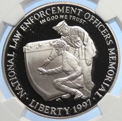 1997 United States HONOR LAW ENFORCEMENT Protect Proof Silver $ Coin NGC i106250 - Image 1 of 4