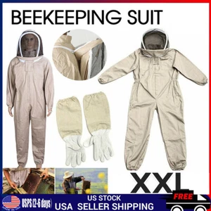XXL-Unisex Professional Cotton Full Body Beekeeping Bee Keeping Suit W/Veil-Hood - Picture 1 of 15