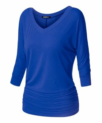 Doublju Royal Blue Side-Rouched V-Neck Dolman Top Size M - Image 1 of 4