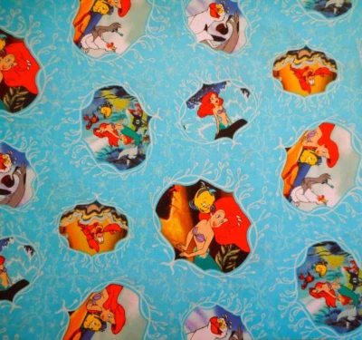 Disney Fabric 3/4 Yard Ariel Movie Poster Little Mermaid Aqua Cotton #B Vtg HTF - Image 1 of 2