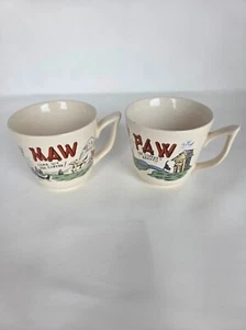 Tazas de café vintage de cerámica de Japón MAW & PAW divertidas Hillbilly par años 50 novedad - Imagen 1 de 7