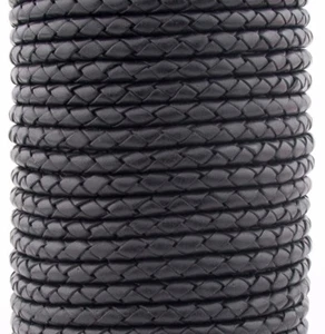 4mm Premium Bolo Schwarz Rund Bolo Geflochten Echt Leder Kordel b74 - Bild 1 von 1