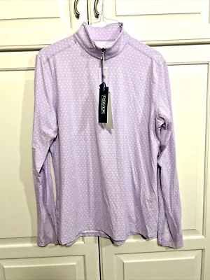 NUEVO CON ETIQUETAS, Dover Saddlery manga larga, 1/4 cremallera superior, púrpura claro con puntos blancos, talla L Foto 1 de 4