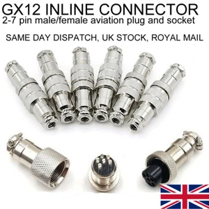 GX12 Aviation Plug + Socket Cable Connector Inline Butt Joint 2-7 pin M12 - Picture 1 of 12