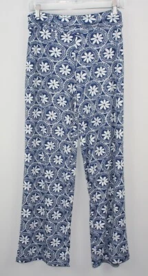 MUD PIE Women's Blue Flora Pull-on Pants Sz S (4-6) Wide Leg Super Stretchy - Image 1 of 4