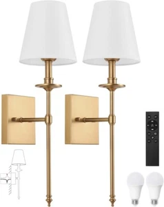 Dimmable Wall Sconces Set of Two, Plug in Wall Sconces White Fabric Shade - Picture 1 of 8