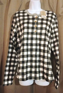 HONEST BABY CLOTHING WOMENS SZ S BLACK/WHITE CHECK PRINT HENLEY TOP NWT - Picture 1 of 7