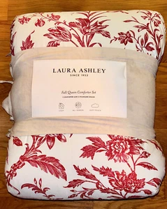 Laura Ashley AMBERLEY Red Floral 3-pc Full/Queen Comforter & Shams Set COTTON - Picture 1 of 6