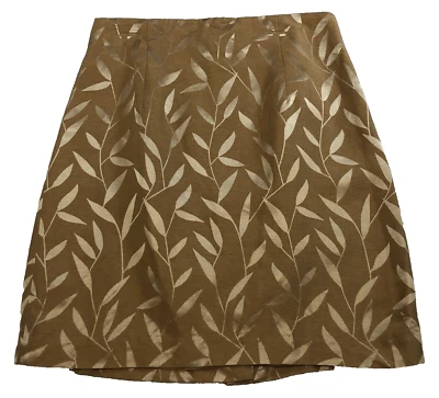 Dana Buchman Womens Linen Blend Skirt Size 10 Brown Leaf Print Back Zip - Image 1 of 4