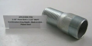 APG EVER-TITE 1-1/2" Hose x 1-1/2" MNPT Combination King Nipple - Made in USA - - Picture 1 of 5