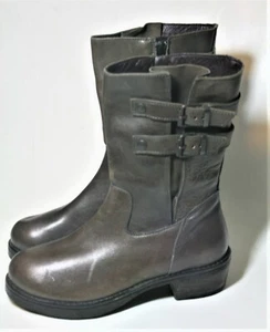 MOMA BARNEYS CO-OP SHOES GRAY LEATHER BIKER MID BOOT SIDE ZIP MOTO 37 ITALY NEW - Picture 1 of 12