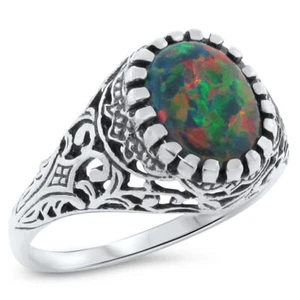 ANTIQUE STYLE VICTORIAN DESIGN 925 STERLING SILVER BLACK LAB OPAL RING #623 - Picture 1 of 4
