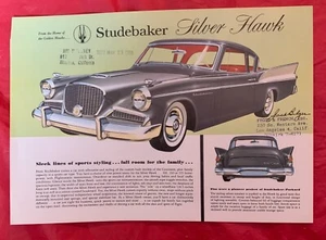 Studebaker 1958 "SILVER HAWK" - Folleto/catálogo de ventas original de concesionario de automóviles - Imagen 1 de 2