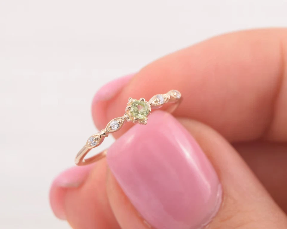 Peridot Engagement Ring Moissanite Wedding Ring Gold Plated 925 Silver Ring - Image 1 of 4